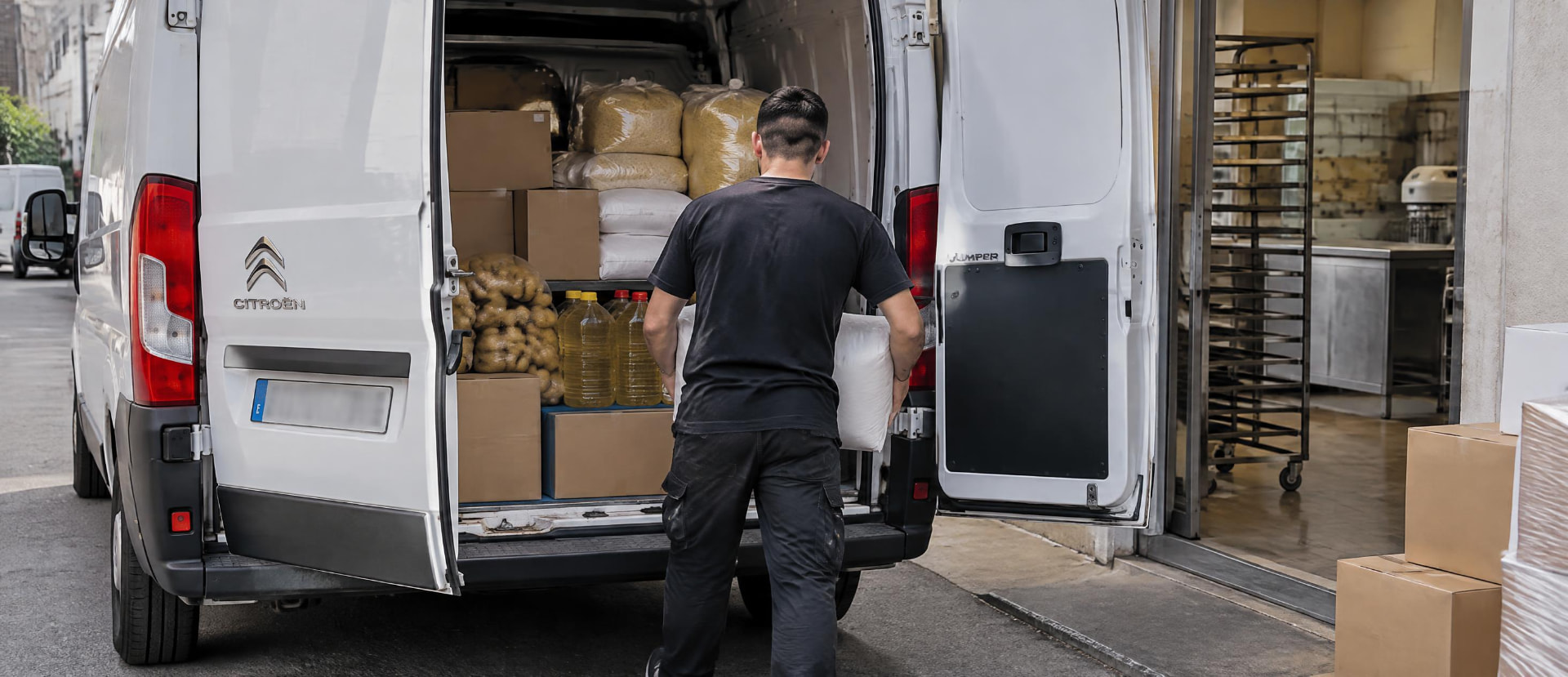 Repartidor de Productos Argilés descargando género junto a la furgoneta